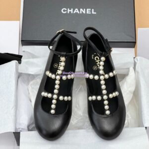 Replica Chanel 24P Mary Janes Goatskin & Imitation Pearls G45752 Black