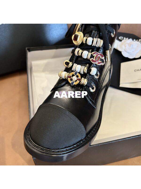 Replica Chanel 2024FW Combat Boots 50mm in Calfskin, Grosgrain, Imitation Pearls, Strass & Metal G45856 17