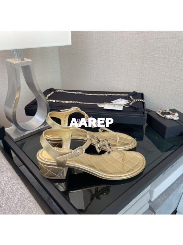 Replica Chanel Limited Edition Metallic Lambskin CC Jewels Sandals 35mm G36402 Gold 3