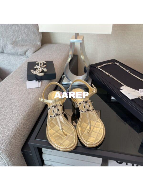 Replica Chanel Limited Edition Metallic Lambskin CC Jewels Sandals 35mm G36402 Gold 5
