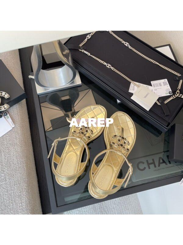 Replica Chanel Limited Edition Metallic Lambskin CC Jewels Sandals 35mm G36402 Gold 6