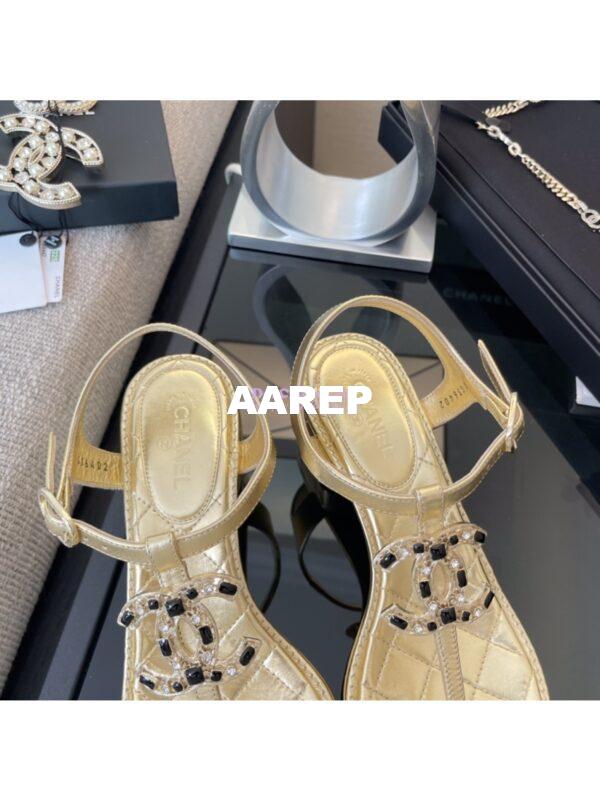 Replica Chanel Limited Edition Metallic Lambskin CC Jewels Sandals 35mm G36402 Gold 7