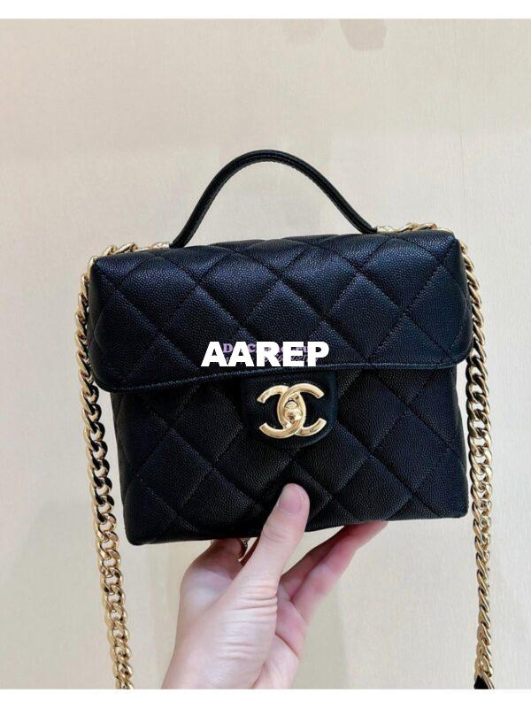 Replica Chanel 23P Grained Calfskin Small Vanity Case with Handle AS3729 Black (Limited Edition) 5