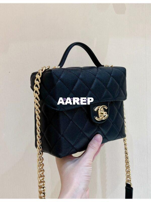 Replica Chanel 23P Grained Calfskin Small Vanity Case with Handle AS3729 Black (Limited Edition) 6