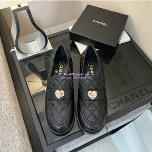 Replica Chanel 24A Heart CC Loafers Quilted Lambskin 50mm G39697 Black 2