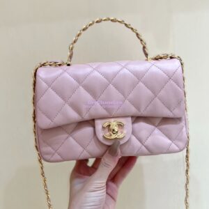 Replica Chanel Shiny Lambskin Small Flap Bag with Top Handle AS4023 Pink