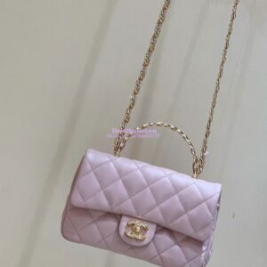 Replica Chanel Shiny Lambskin Small Flap Bag with Top Handle AS4023 Pink 2