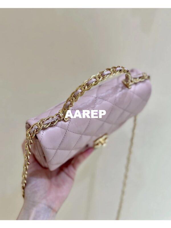 Replica Chanel Shiny Lambskin Small Flap Bag with Top Handle AS4023 Pink 5