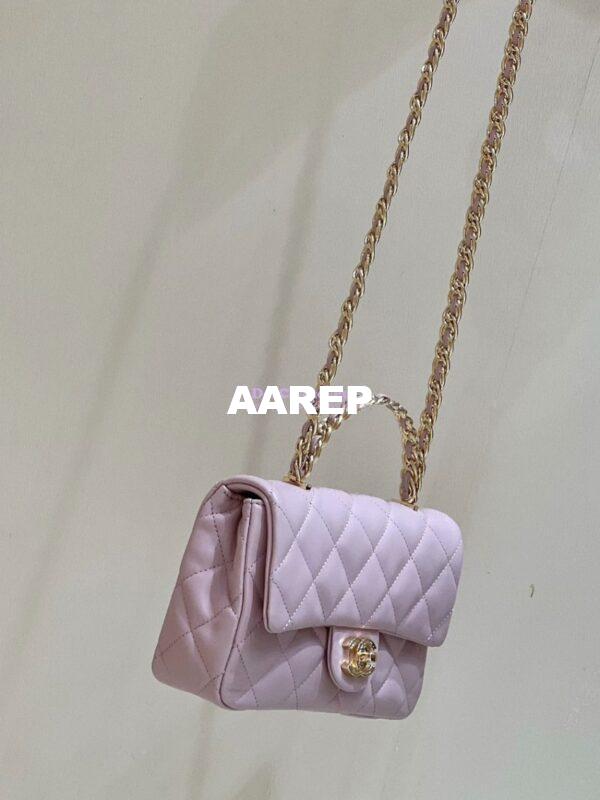 Replica Chanel Shiny Lambskin Small Flap Bag with Top Handle AS4023 Pink 6