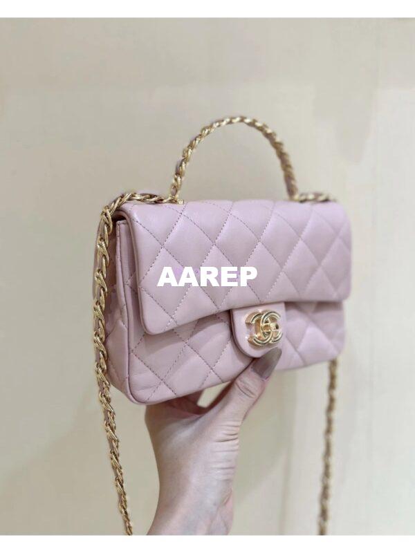 Replica Chanel Shiny Lambskin Small Flap Bag with Top Handle AS4023 Pink 8