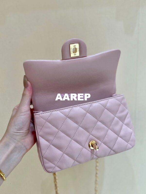 Replica Chanel Shiny Lambskin Small Flap Bag with Top Handle AS4023 Pink 13