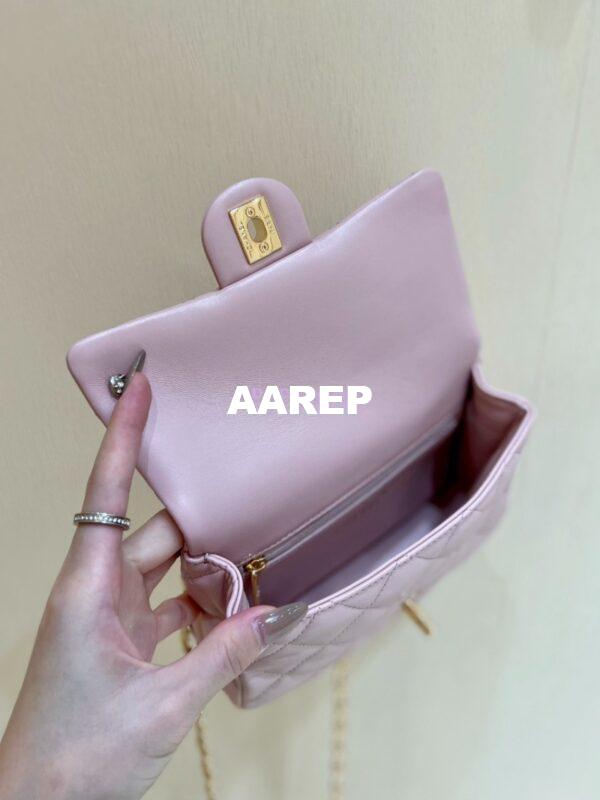 Replica Chanel Shiny Lambskin Small Flap Bag with Top Handle AS4023 Pink 14