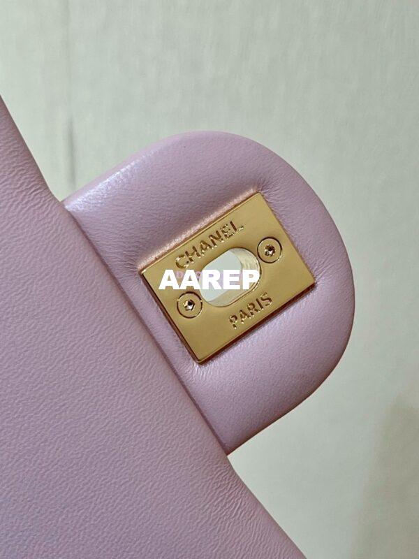 Replica Chanel Shiny Lambskin Small Flap Bag with Top Handle AS4023 Pink 15