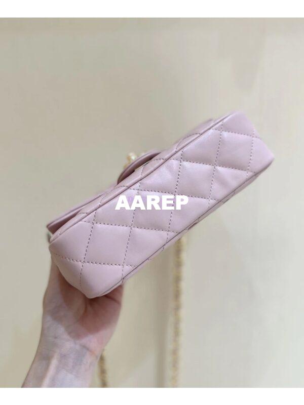 Replica Chanel Shiny Lambskin Small Flap Bag with Top Handle AS4023 Pink 18
