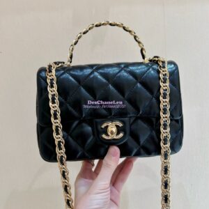 Replica Chanel Shiny Lambskin Small Flap Bag with Top Handle AS4023 Black