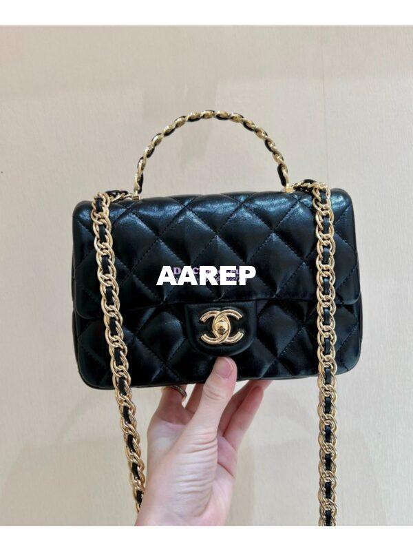 Replica Chanel Shiny Lambskin Small Flap Bag with Top Handle AS4023 Black 3