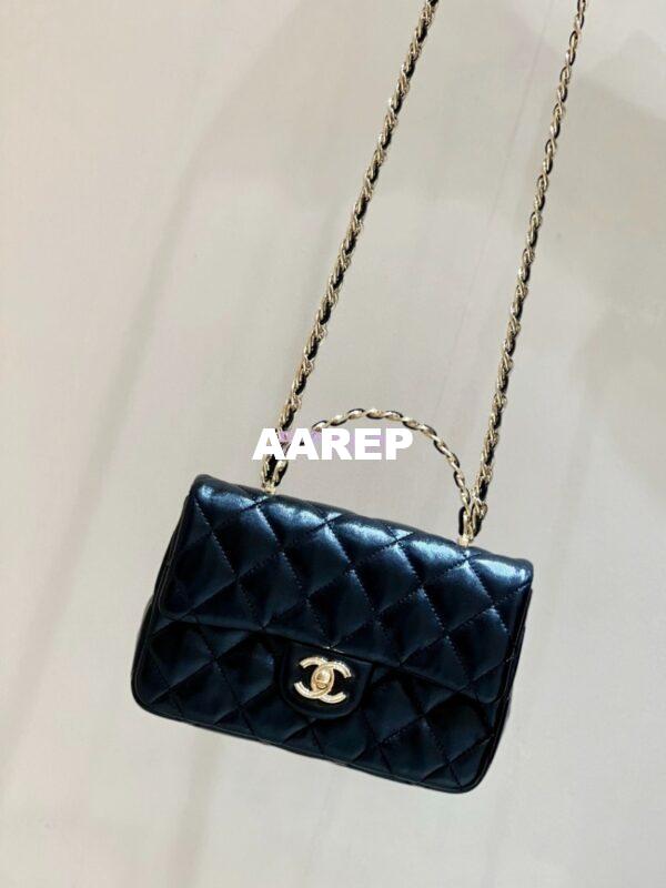 Replica Chanel Shiny Lambskin Small Flap Bag with Top Handle AS4023 Black 4