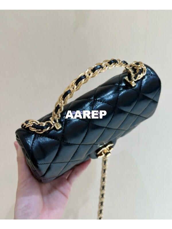Replica Chanel Shiny Lambskin Small Flap Bag with Top Handle AS4023 Black 6