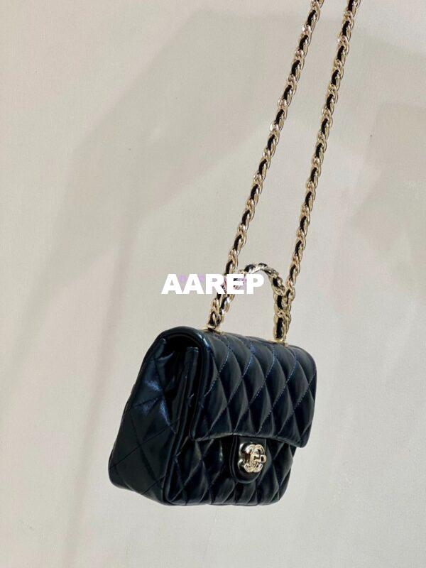 Replica Chanel Shiny Lambskin Small Flap Bag with Top Handle AS4023 Black 7