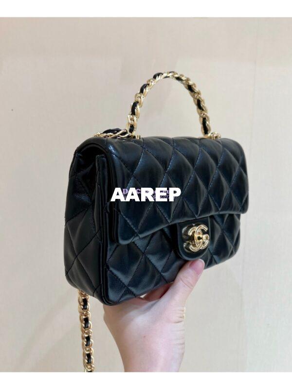 Replica Chanel Shiny Lambskin Small Flap Bag with Top Handle AS4023 Black 8