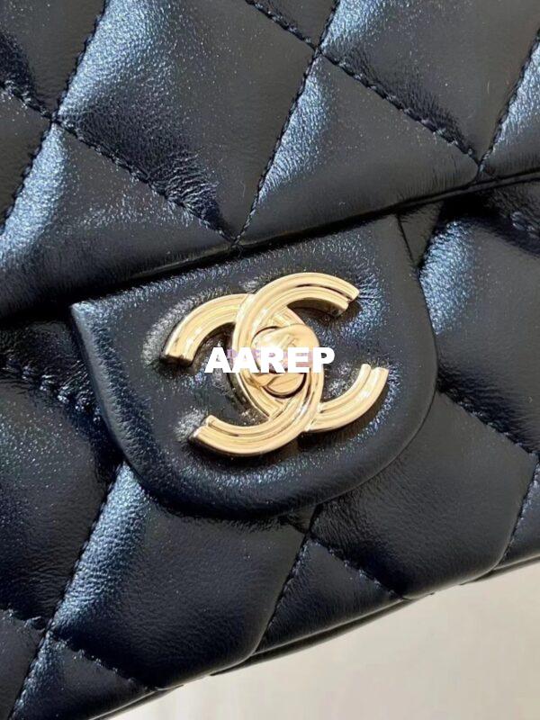 Replica Chanel Shiny Lambskin Small Flap Bag with Top Handle AS4023 Black 12
