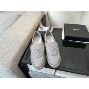 Replica Chanel 24A Twist Lock CC Lambskin Loafers G36646 Grey