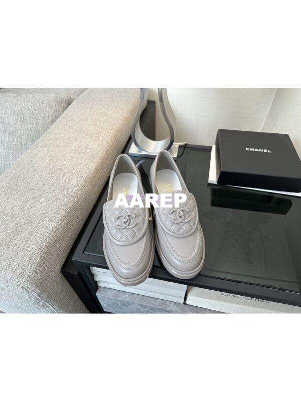 Replica Chanel 24A Twist Lock CC Lambskin Loafers G36646 Grey