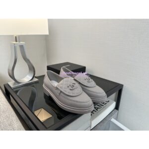 Replica Chanel 24A Twist Lock CC Lambskin Loafers G36646 Grey 2