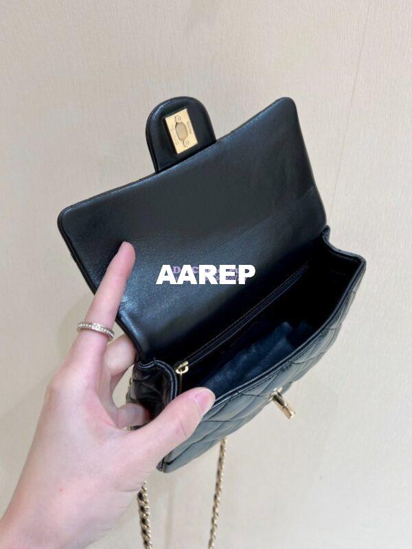 Replica Chanel Shiny Lambskin Small Flap Bag with Top Handle AS4023 Black 15
