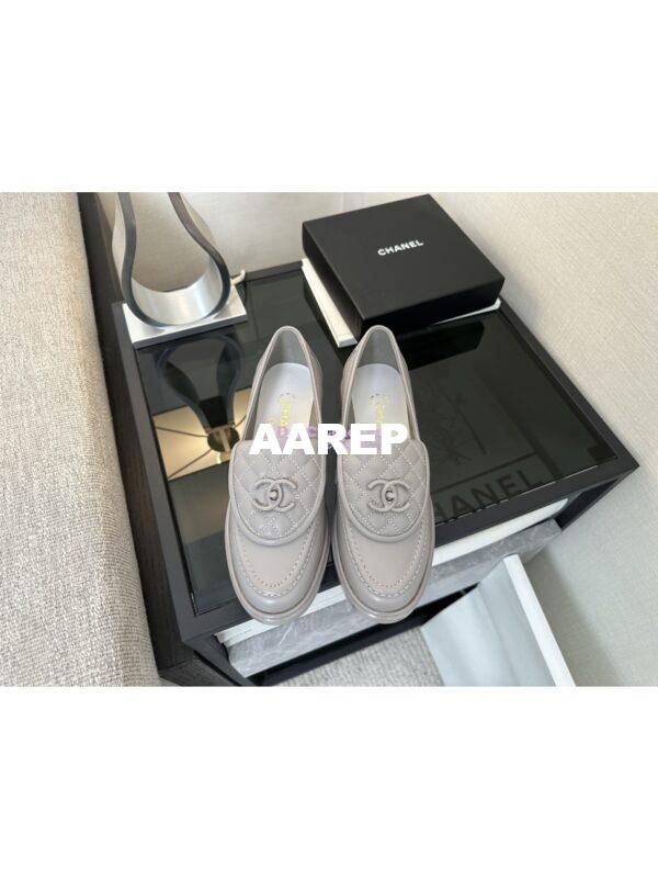 Replica Chanel 24A Twist Lock CC Lambskin Loafers G36646 Grey 4