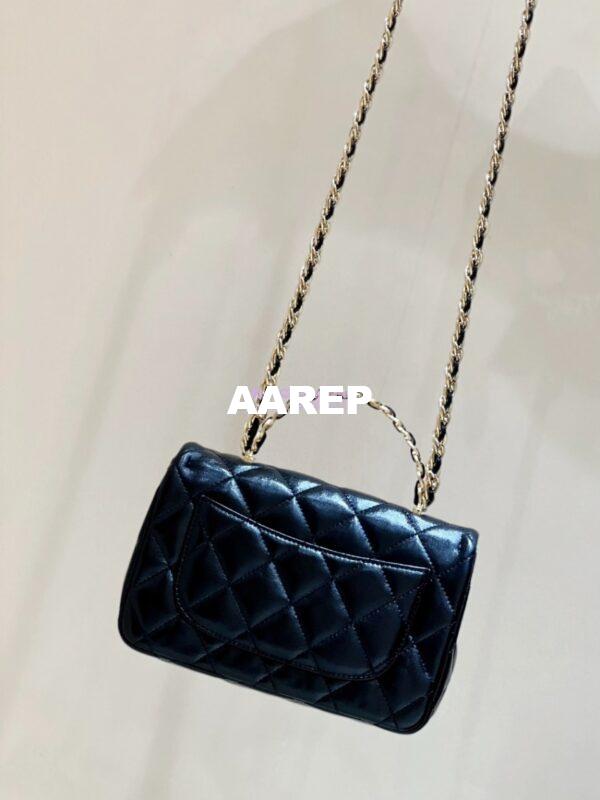 Replica Chanel Shiny Lambskin Small Flap Bag with Top Handle AS4023 Black 17