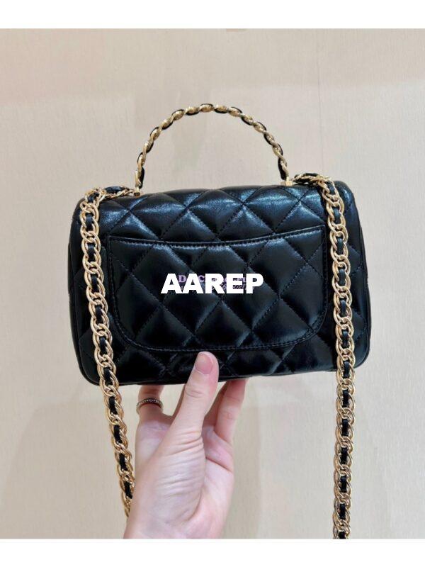 Replica Chanel Shiny Lambskin Small Flap Bag with Top Handle AS4023 Black 18