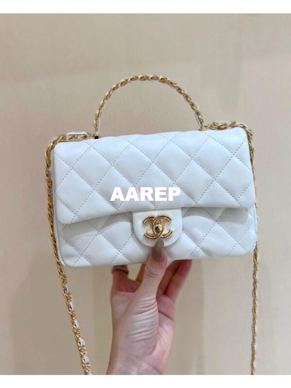 Replica Chanel Shiny Lambskin Small Flap Bag with Top Handle AS4023 White 3