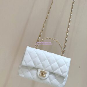 Replica Chanel Shiny Lambskin Small Flap Bag with Top Handle AS4023 White 2