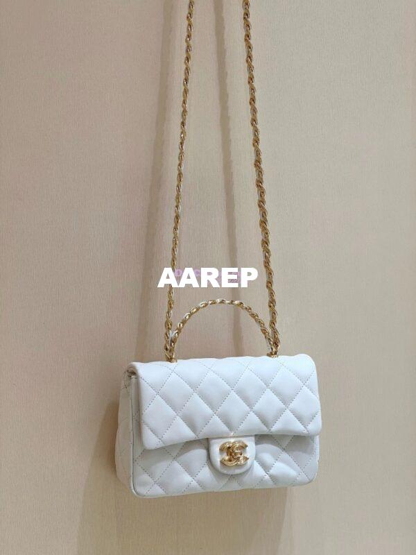 Replica Chanel Shiny Lambskin Small Flap Bag with Top Handle AS4023 White 5