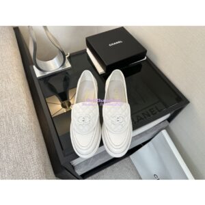 Replica Chanel 24A Twist Lock CC Lambskin Loafers G36646 White