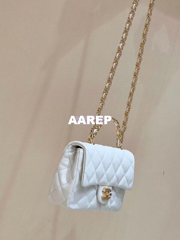 Replica Chanel Shiny Lambskin Small Flap Bag with Top Handle AS4023 White 7