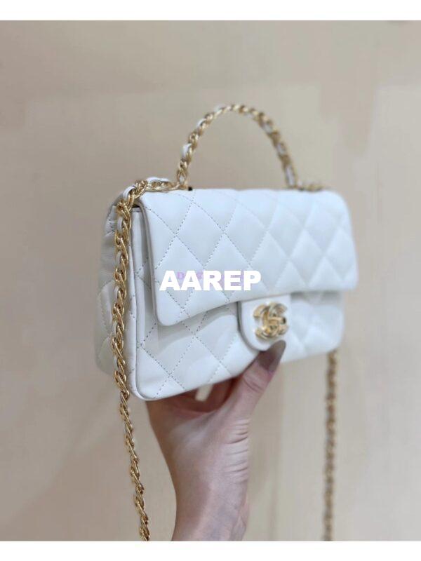 Replica Chanel Shiny Lambskin Small Flap Bag with Top Handle AS4023 White 8