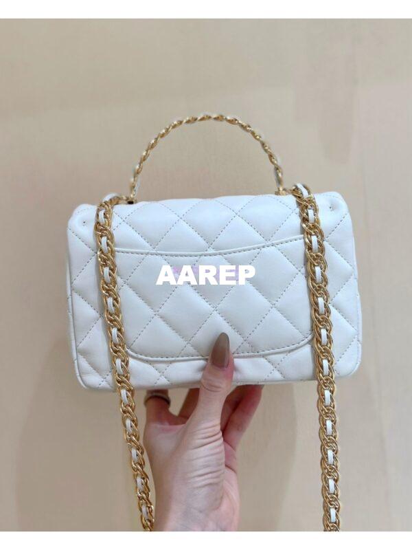 Replica Chanel Shiny Lambskin Small Flap Bag with Top Handle AS4023 White 10