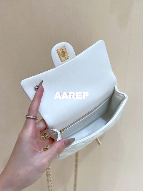 Replica Chanel Shiny Lambskin Small Flap Bag with Top Handle AS4023 White 16