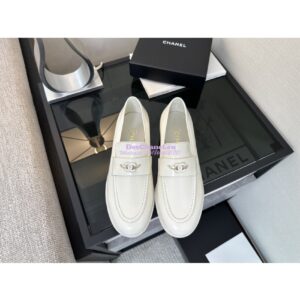 Replica Chanel 24P Imported Brushed Calfskin Loafer Moccasins G45504 White