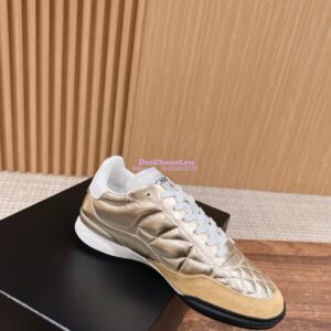 Replica Chanel SS25 Shiny Calfskin, Calfskin & Suede Calfskin Trainers G45839 Gold