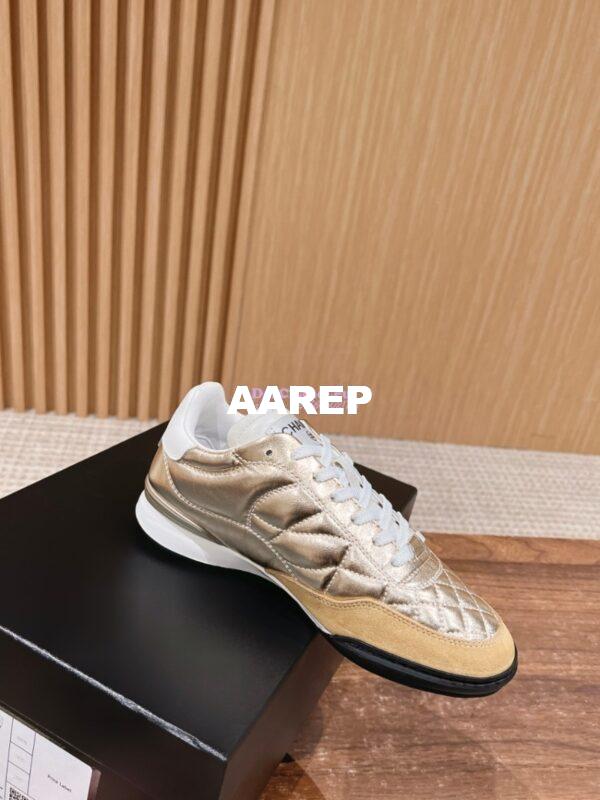Replica Chanel SS25 Shiny Calfskin, Calfskin & Suede Calfskin Trainers G45839 Gold