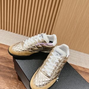 Replica Chanel SS25 Shiny Calfskin, Calfskin & Suede Calfskin Trainers G45839 Gold 2