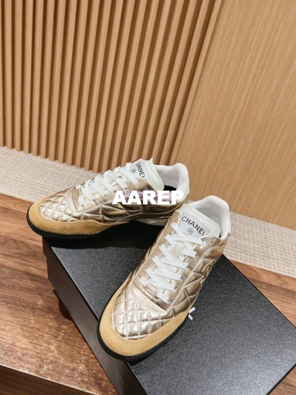 Replica Chanel SS25 Shiny Calfskin, Calfskin & Suede Calfskin Trainers G45839 Gold 2