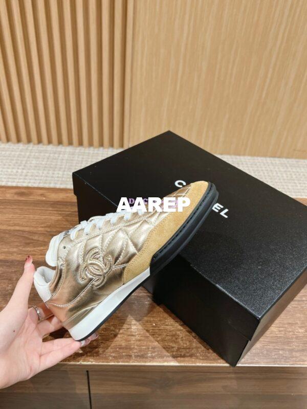 Replica Chanel SS25 Shiny Calfskin, Calfskin & Suede Calfskin Trainers G45839 Gold 3