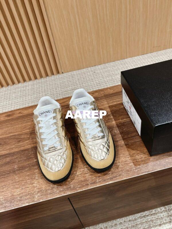 Replica Chanel SS25 Shiny Calfskin, Calfskin & Suede Calfskin Trainers G45839 Gold 5