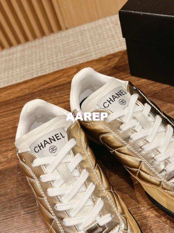Replica Chanel SS25 Shiny Calfskin, Calfskin & Suede Calfskin Trainers G45839 Gold 6