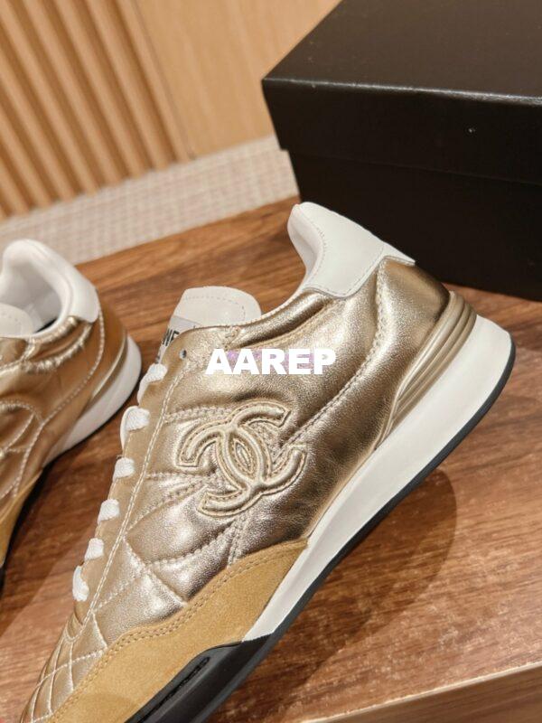 Replica Chanel SS25 Shiny Calfskin, Calfskin & Suede Calfskin Trainers G45839 Gold 7