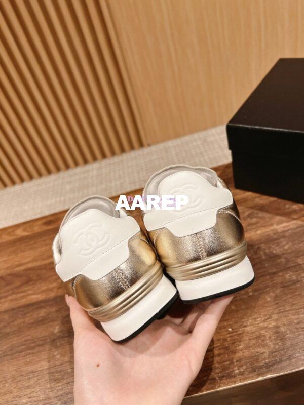 Replica Chanel SS25 Shiny Calfskin, Calfskin & Suede Calfskin Trainers G45839 Gold 8
